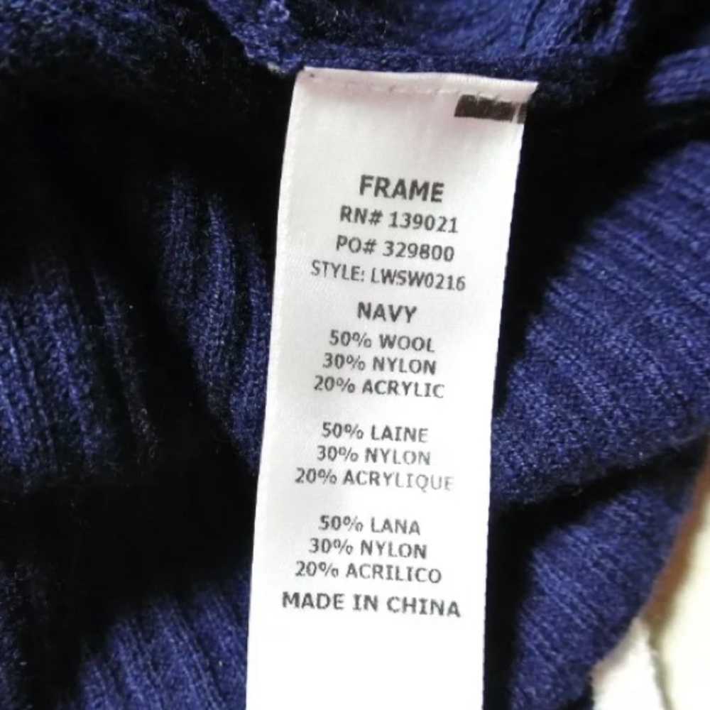 FRAME Ruffle-Cuff Rib-Knit Wool Sweater in Navy - Picture 4 of 6